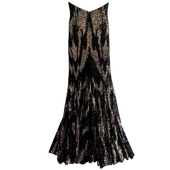 JOVANI Strapless Mermaid Black Gold Sequin Evening Gown Maxi Dress Size S (2-4) - Picture 4 of 15